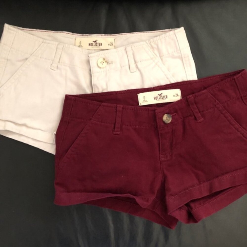 HOLLISTER Cream & Maroon Twill Shorts Bundle